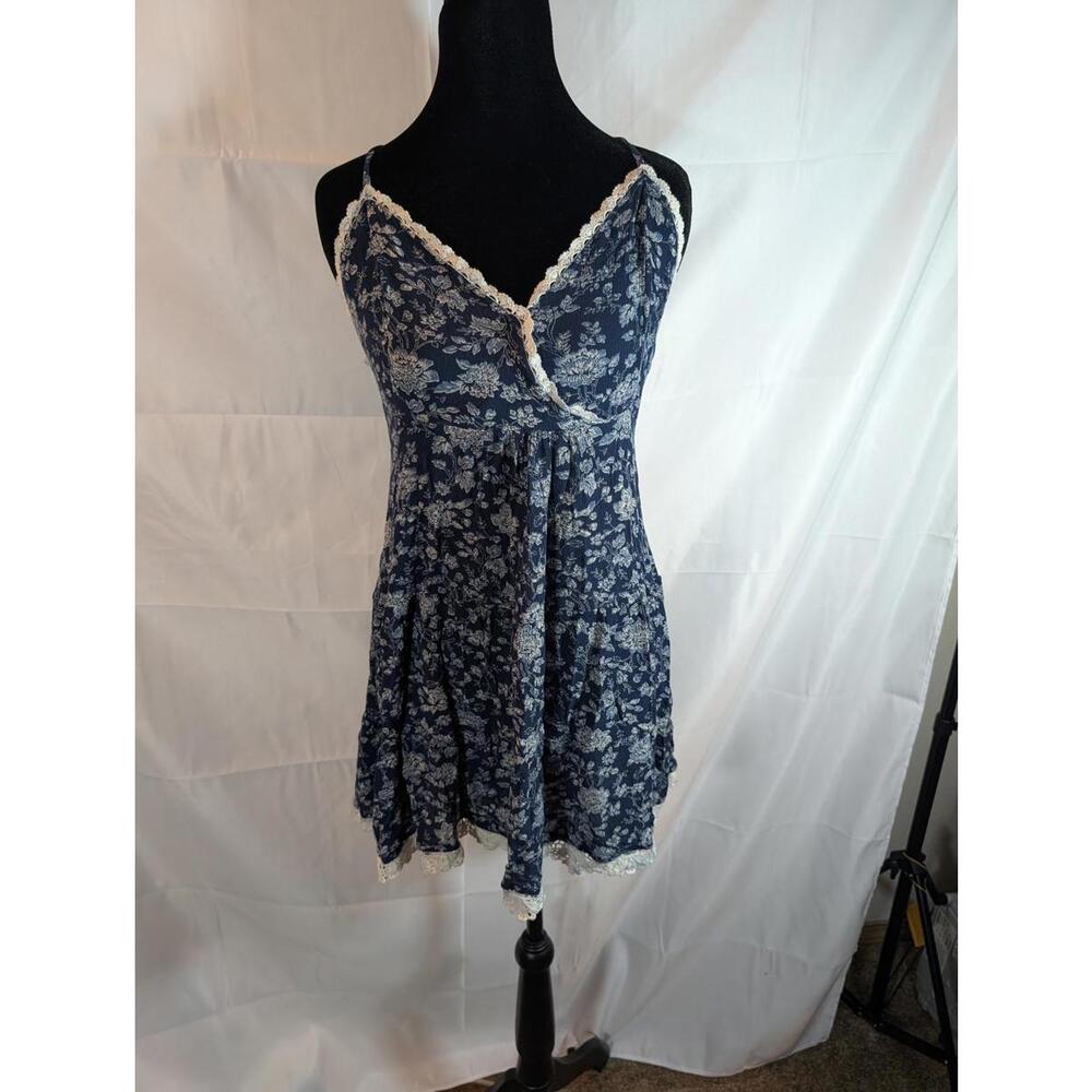 GUC Floral Print Women's Medium Navy Blue Short Sun Dress E&M